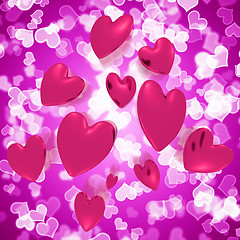 Image showing Hearts Falling With Mauve Bokeh Background Showing Love And Roma