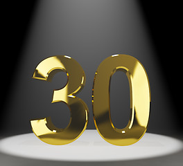 Image showing Gold 30th Or Thirty 3d Number Closeup Representing Anniversary