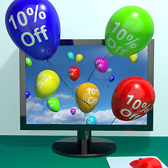 Image showing 10% Off Balloons From Computer Showing Sale Discount Of Ten Perc