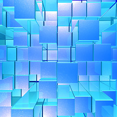 Image showing Bright Glowing Blue Opaque Metal Background With Artistic Cubes 