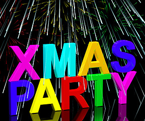 Image showing Xmas Party Words With Fireworks Showing A Christmas Celebration