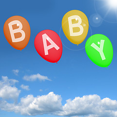 Image showing Baby Balloons In Sky Showing Newborn Parenting Or Motherhood