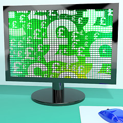 Image showing Pound Symbols On Computer Monitor Showing Money And Investment