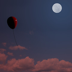 Image showing Red Balloon Soaring At Night Representing Freedom Or Being Alone