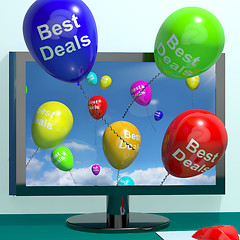 Image showing Best Deals Balloons From Computer Representing Bargains Or Disco