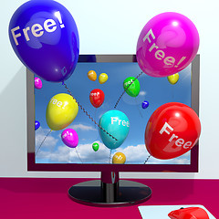 Image showing Balloons With Free Coming Through Computer  Showing Freebies and