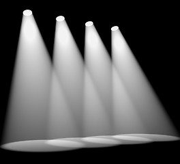 Image showing Four White Spotlights In A Row On Stage For Highlighting Product