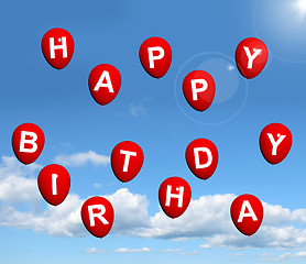 Image showing Red Balloons In The Sky Spelling Happy Birthday