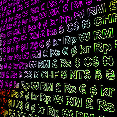 Image showing Currency Symbols Glowing In Colors Showing Exchange Rates And Fi