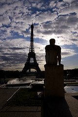 Image showing Backlit Eiffel Tower with statue