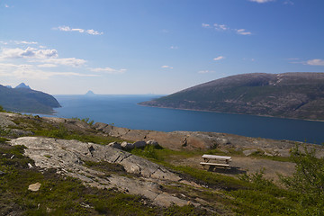 Image showing Bench above fjord