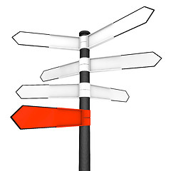 Image showing Blank crossroad pointers with one red