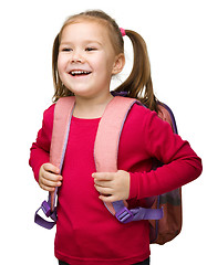 Image showing Portrait of a cute schoolgirl with backpack