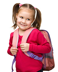 Image showing Portrait of a cute schoolgirl with backpack