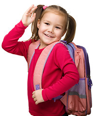 Image showing Portrait of a cute schoolgirl with backpack