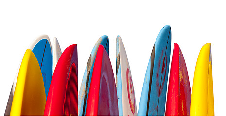 Image showing Stack of surfboards isolated