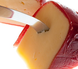 Image showing Round wax covered dutch edam gouda cheese