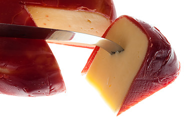 Image showing Round wax covered dutch edam gouda cheese