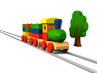 Image showing Wooden toy train on rails