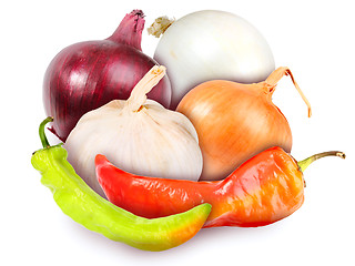 Image showing Motley onions, garlic and peppers