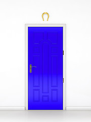 Image showing Blue door and the golden horseshoe