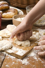 Image showing Detail of hands kneading dough