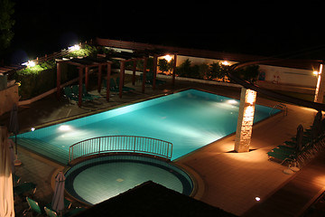 Image showing A swimming pool by night
