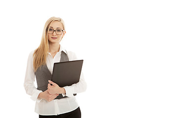 Image showing young succsessfull business woman isolated on white background