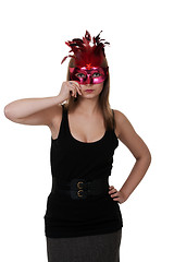 Image showing girl in the red masquerade mask