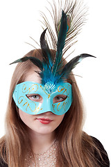 Image showing girl in the blue masquerade mask