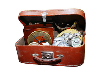 Image showing antique watches in the old suitcase