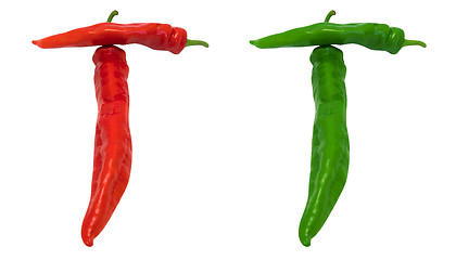 Image showing Letter T composed of green and red chili peppers
