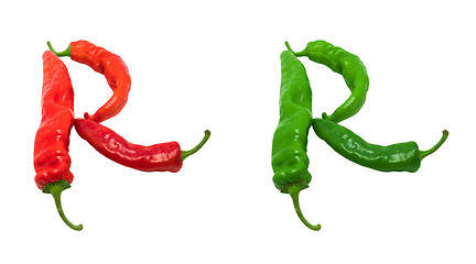 Image showing Letter R composed of green and red chili peppers