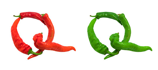 Image showing Letter Q composed of green and red chili peppers