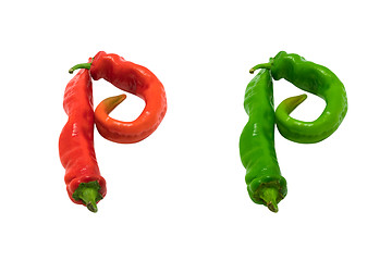 Image showing Letter P composed of green and red chili peppers