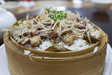 Image showing Steamed rice of salted fishes and shrimps