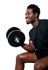 Image showing Muscular man with dumbbell