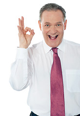 Image showing Happy satisfied businessman with okay hand sign