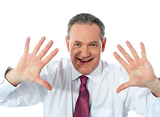 Image showing Excited businessman. Joyful nature