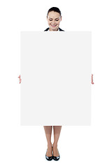 Image showing Business lady promoting big blank banner ad