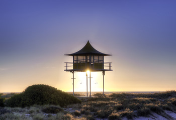 Image showing surf life savers lookout sunset