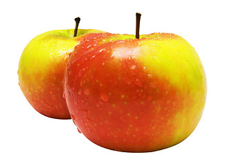 Image showing Two Red-Yellow Apples w/ Raindrops (Path Included)