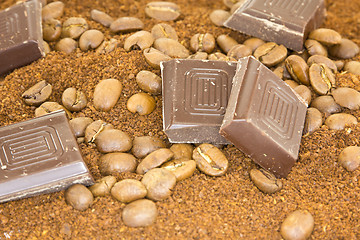 Image showing Chocolate and coffee beans