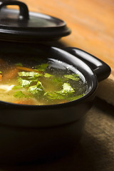 Image showing Chicken soup in the ceramic bowl 