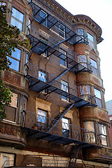 Image showing ornate rounded bay windows three