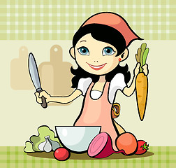 Image showing Girl prepares a meal