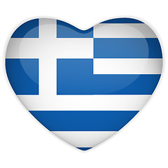 Image showing Greece Flag Heart Glossy Button