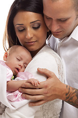 Image showing Mixed Race Young Family with Newborn Baby