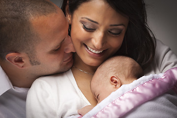 Image showing Mixed Race Young Family with Newborn Baby