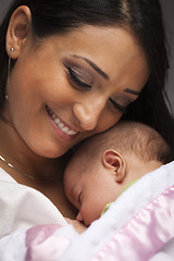 Image showing Attractive Ethnic Woman with Her Newborn Baby